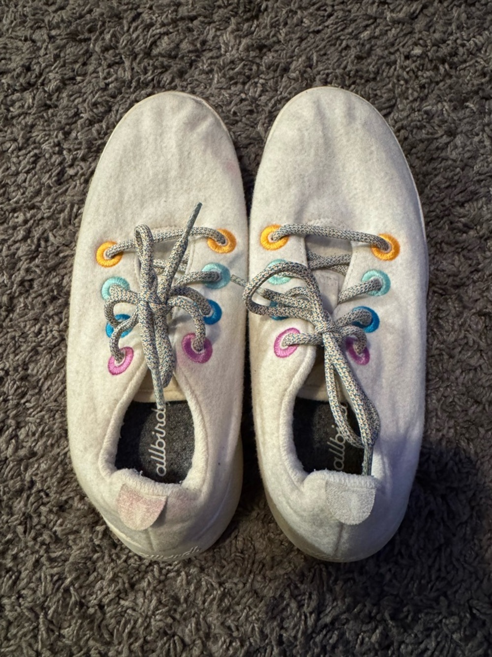 allbirds Kids Cream Wool Sneakers with Rainbow Eyelets